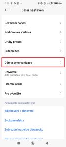 Přejděte do Účty a synchronizace