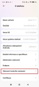 Přejděte do sekce Obnovení továrního nastavení