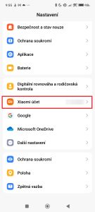 Přejděte do sekce Xiaomi účet