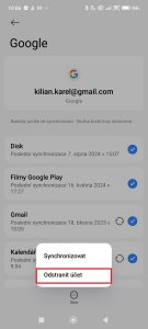 Zvolte možnost Odstranit účet