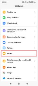 Přejděte do sekce Baterie