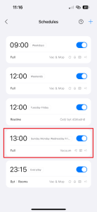Automatický úklid se přidá do seznamu naplánovaných