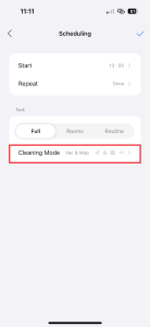 Klepněte na Cleaning mode