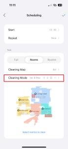 Klepněte na Cleaning mode
