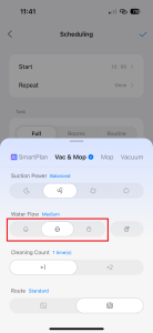 Nastavení intenzity mopování