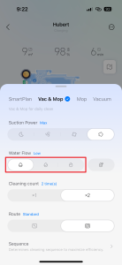 Nastavení intenzity vlhčení mopu