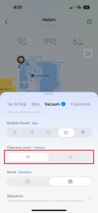 Nastavení počtu opakování vysávání