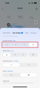 Nastavení síly vysávání