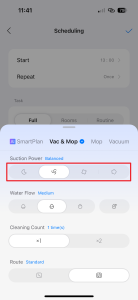 Nastavení síly vysávání