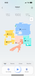 Obrazovka pro nastavení vysávání a vytírání