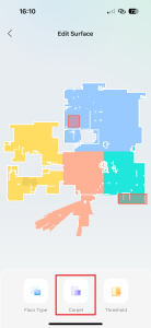 Označení umístění koberce