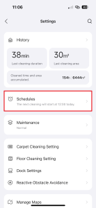 Přejděte do sekce Schedules