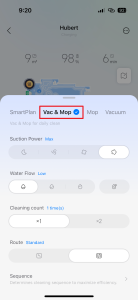 Režim pro vysávání a vytírání