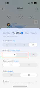 Ruční nastavení vlhčení intenzity mopu