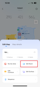 Tlačítko pro editací místností