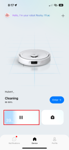 Tlačítko pro pozastavení úklidu