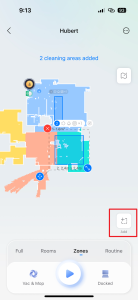 Tlačítko pro přidání další zóny úklidu