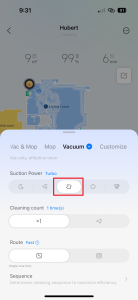 Turbo režim vysávání