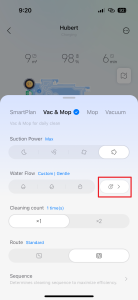 Uživatelské nastavení vlhčení intenzity mopu