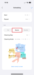 V sekci Rooms můžete vybrat jen určité místnosti