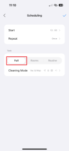 Volba Full uklidí celou zmapovanou část domácnosti