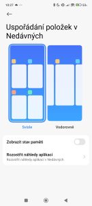 Svislé zobrazení seznamu posledních spuštěných aplikací