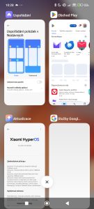 Svislé zobrazení seznamu posledních spuštěných aplikací