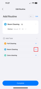 Klepneme na plus u položky Room Cleaning