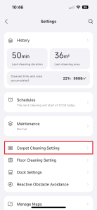 Klepněte na Carpet Cleaning Setting