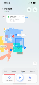 Klepněte na tlačítko pro nastavení režimu úklidu