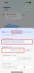 Nastavte ten typ úklidu, který budete chtít použít v patře či oddělené oblasti