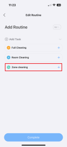 Úklid uživatelem definované obdélníkové zóny
