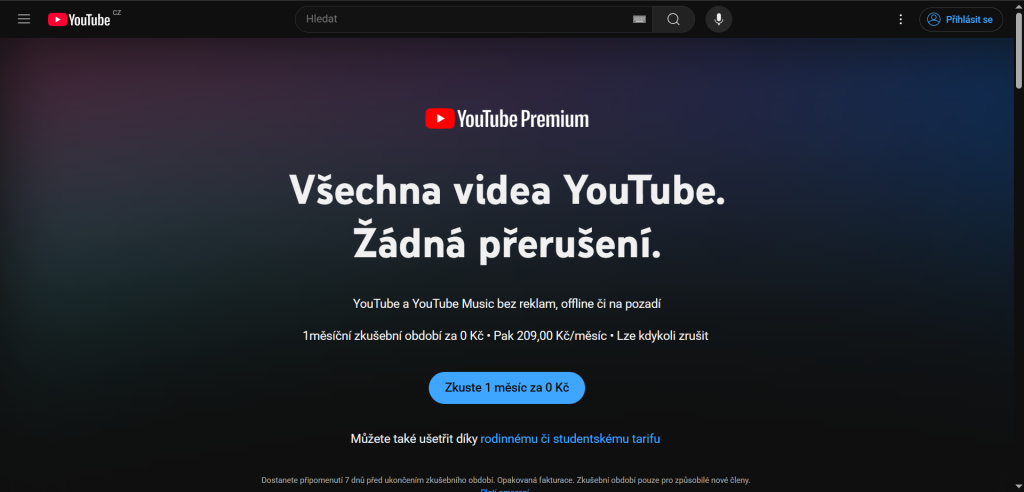 YouTube Premium umožňuje zdarma poslouchat YouTube bez reklam a se zhasnutou obrazovkou