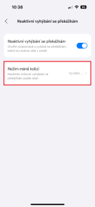 Nabídka Režim méně kolizí