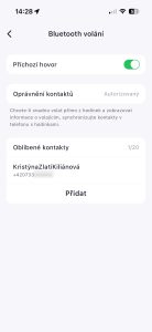 Nastavení Bluetooth volání v aplikaci