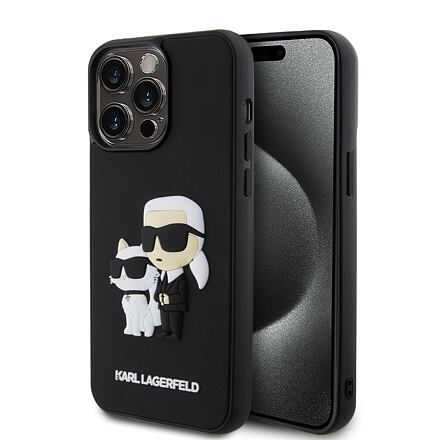 Karl Lagerfeld 3D Rubber Karl and Choupette Zadní Kryt pro iPhone 13 Pro Max Black KLHCP13X3DRKCNK