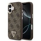 Guess PU Leather 4G Strass Triangle Logo Gold Frame MagSafe Zadní Kryt pro iPhone 17 Brown