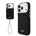 DKNY PU Leather Metal Logo Wrist Chain MagSafe Zadní Kryt pro iPhone 17 Pro Black