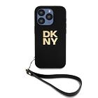 DKNY PU Leather Stack Logo Wrist Strap Zadní Kryt pro iPhone 14 Pro Black