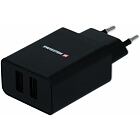 SWISSTEN TRAVEL CHARGER SMART IC WITH 2x USB 2,1A POWER + DATA CABLE USB / TYPE C 1,2 M BLACK