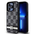 DKNY PU Leather Checkered Pattern and Stripe Zadní Kryt pro iPhone 14 Pro Max Black