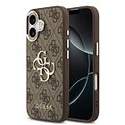 Guess PU Leather 4G Metal Logo Gold Frame Zadní Kryt pro iPhone 17 Brown
