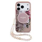Guess IML Flowers Strap MagSafe Zadní Kryt pro iPhone 17 Pro Pink