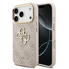 Guess PU Leather 4G Metal Logo Gold Frame Zadní Kryt pro iPhone 17 Pro Pink