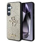 Guess PU Fixed Glitter 4G Metal Logo Zadní Kryt pro Samsung Galaxy S25+ Gold