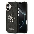 Guess PU Leather 4G Metal Logo Gold Frame Zadní Kryt pro iPhone 17 Black