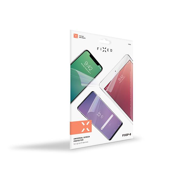 Univerzální ochranná folie FIXED Screen Protector pro displeje do 8", 175x100 mm, čirá