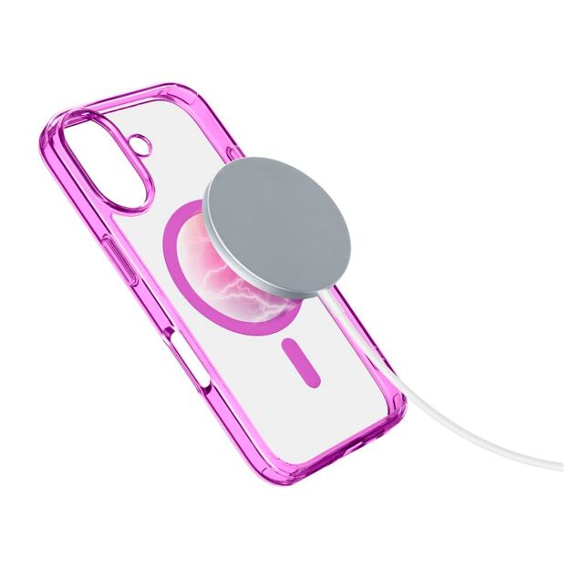 Zadní kryt Cellularline Iconic Mag s podporou Magsafe pro Apple iPhone 16, čirý / růžový