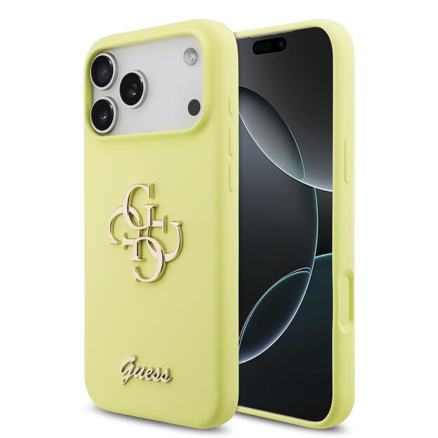 Guess Liquid Silicone 4G Metal Logo Zadní Kryt pro iPhone 17 Pro Max Yellow