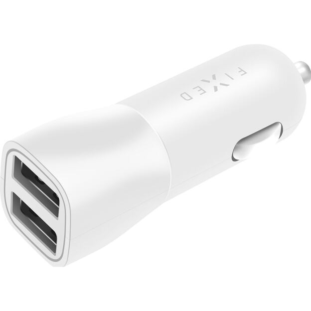 Autonabíječka FIXED s 2xUSB výstupem, 15W Smart Rapid Charge, bílá